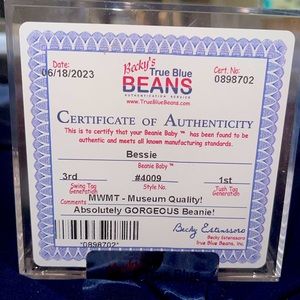 Ty beanie baby Bessy, the cow 3/1 third gen hang tag w/first gen tush tag